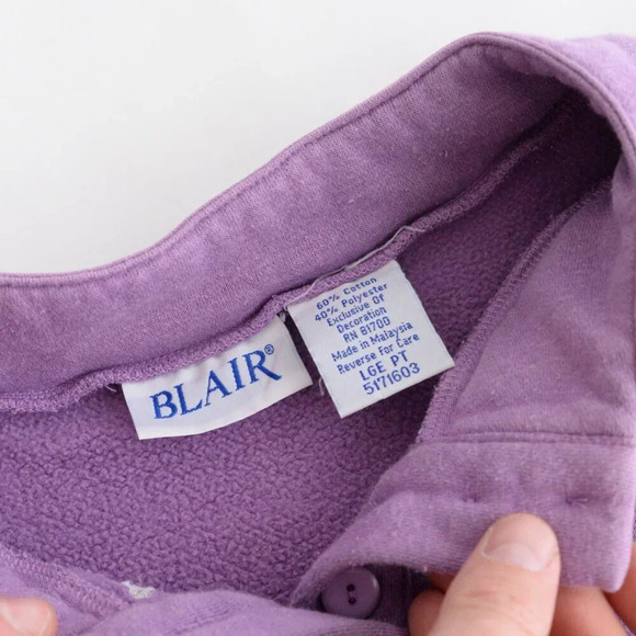 Vintage Blair Lavender Embroidered Collar Butt4 Button Pullover  Sweater Large - Picture 12 of 12